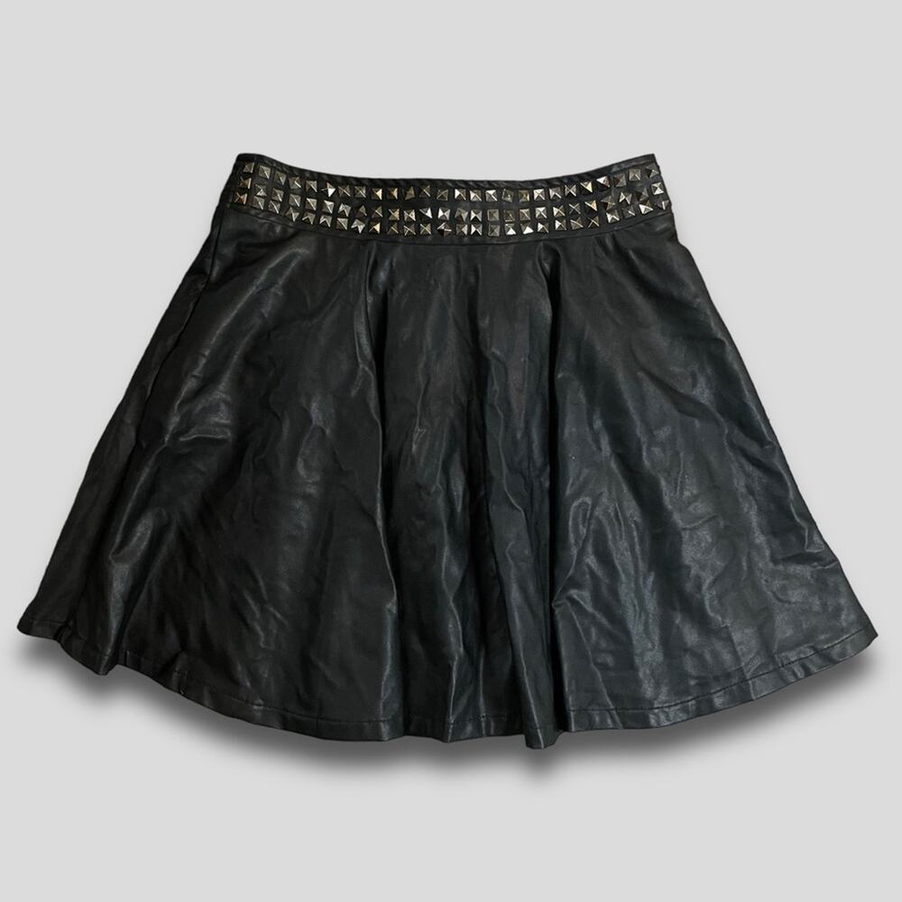 DOUBLE ZERO PUNK GOTH EMO STUDDED CIRCLE VEGAN LEATHER CIRCLE SKIRT BLACK - M